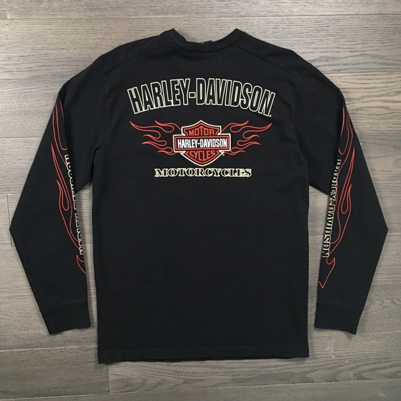 Harley Davidson Flames Long Sleeve T-Shirt Black Motorcycles Tee Medium - Picture 3 of 13